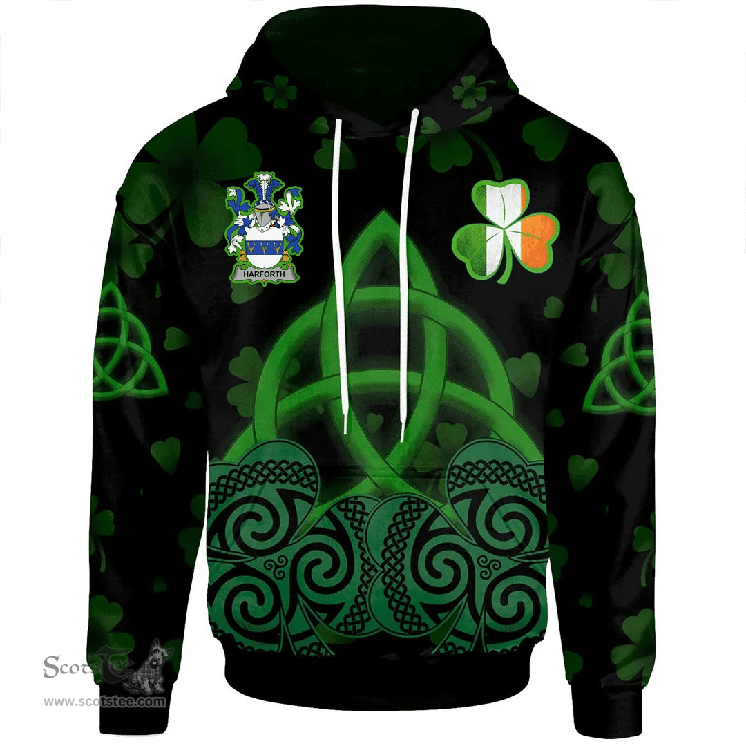 ScotsTee Shop Irish Harforth Coat of Arms Irish Hoodie Celtic Knot And Shamrock Black Pattern