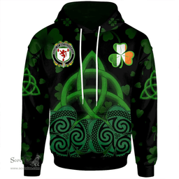 ScotsTee Shop Irish House of MACGEOGHEGAN Coat of Arms Irish Hoodie Celtic Knot And Shamrock Black Pattern