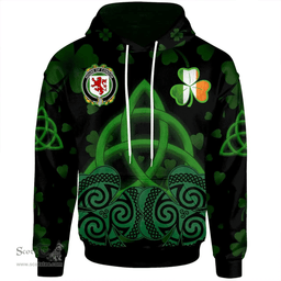 ScotsTee Shop Irish House of CONDON Coat of Arms Irish Hoodie Celtic Knot And Shamrock Black Pattern