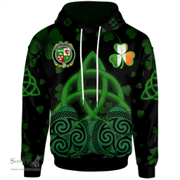 ScotsTee Shop Irish House of O'CONRY Coat of Arms Irish Hoodie Celtic Knot And Shamrock Black Pattern