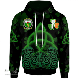 ScotsTee Shop Irish House of MACCARTAN Coat of Arms Irish Hoodie Celtic Knot And Shamrock Black Pattern