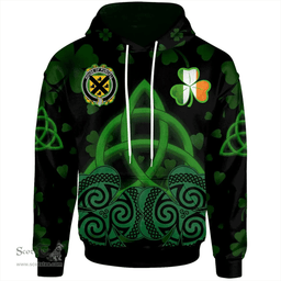 ScotsTee Shop Irish House of PURCELL Coat of Arms Irish Hoodie Celtic Knot And Shamrock Black Pattern