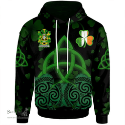 ScotsTee Shop Irish McSweeney Coat of Arms Irish Hoodie Celtic Knot And Shamrock Black Pattern