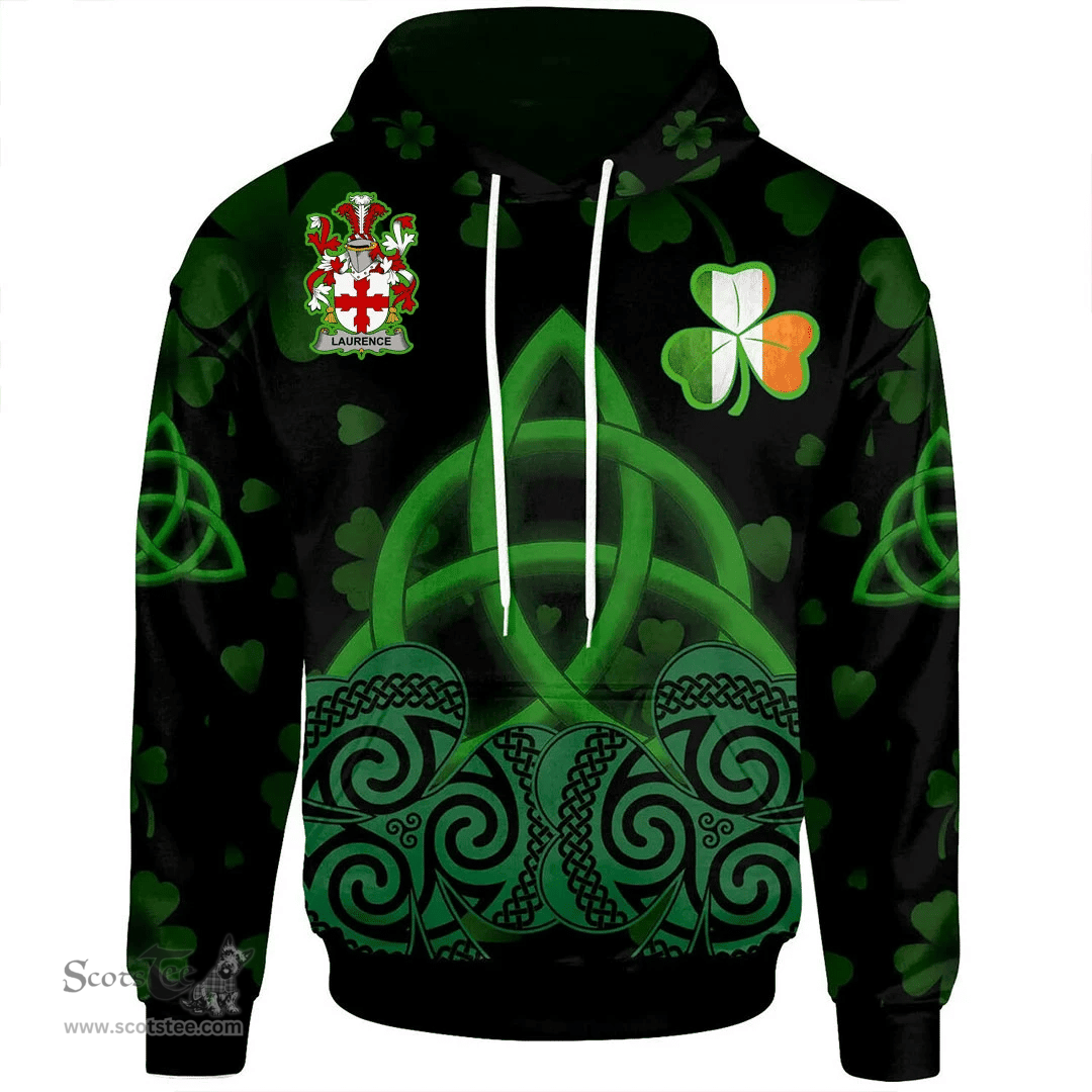 ScotsTee Shop Irish Laurence Coat of Arms Irish Hoodie Celtic Knot And Shamrock Black Pattern
