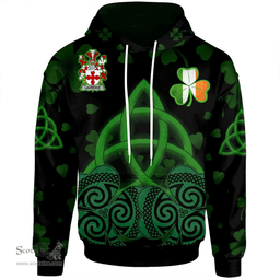 ScotsTee Shop Irish Laurence Coat of Arms Irish Hoodie Celtic Knot And Shamrock Black Pattern