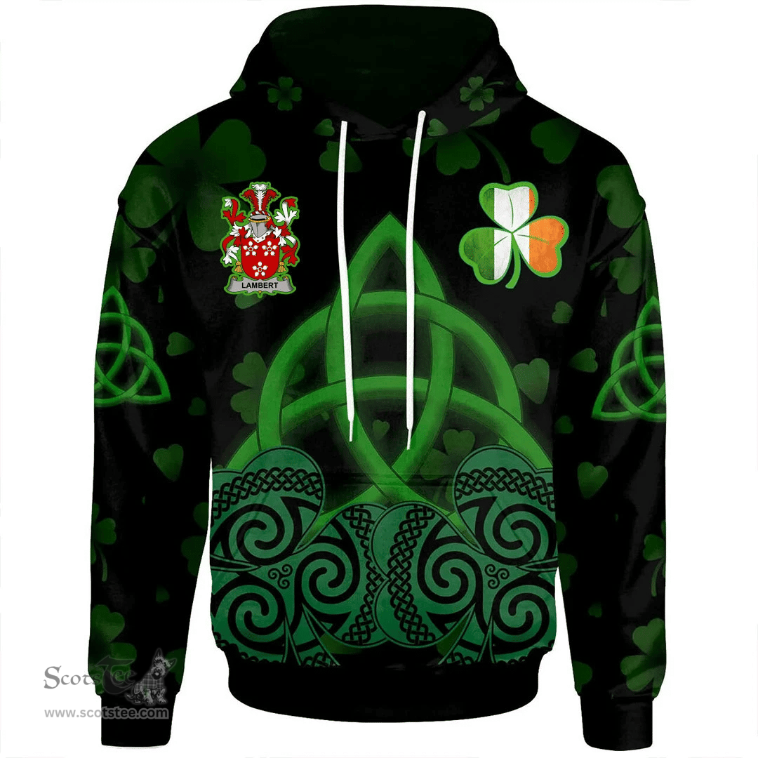 ScotsTee Shop Irish Lambert Coat of Arms Irish Hoodie Celtic Knot And Shamrock Black Pattern