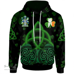 ScotsTee Shop Irish Lanigan or O'Lenigan Coat of Arms Irish Hoodie Celtic Knot And Shamrock Black Pattern