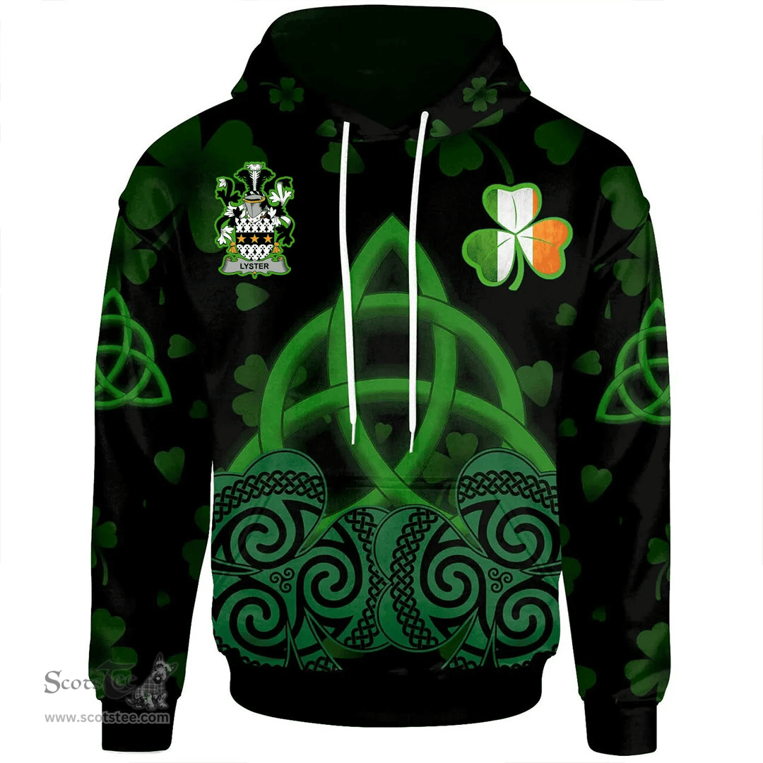 ScotsTee Shop Irish Lyster Coat of Arms Irish Hoodie Celtic Knot And Shamrock Black Pattern