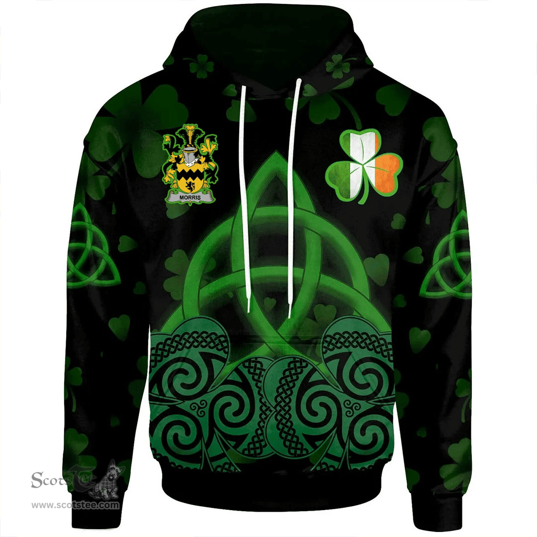 ScotsTee Shop Irish Morris Coat of Arms Irish Hoodie Celtic Knot And Shamrock Black Pattern