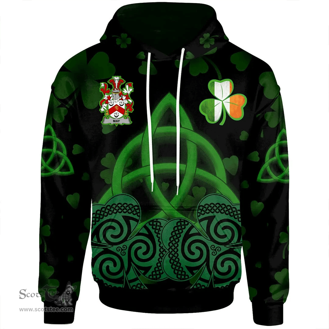 ScotsTee Shop Irish May Coat of Arms Irish Hoodie Celtic Knot And Shamrock Black Pattern
