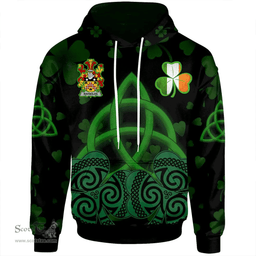 ScotsTee Shop Irish Raynolds Coat of Arms Irish Hoodie Celtic Knot And Shamrock Black Pattern