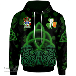 ScotsTee Shop Irish Lenihan or O'Lenaghan Coat of Arms Irish Hoodie Celtic Knot And Shamrock Black Pattern