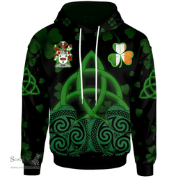 ScotsTee Shop Irish Irwin Coat of Arms Irish Hoodie Celtic Knot And Shamrock Black Pattern