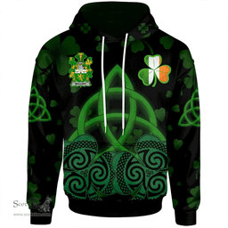 ScotsTee Shop Irish Mullady or O'Mullady Coat of Arms Irish Hoodie Celtic Knot And Shamrock Black Pattern