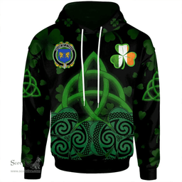 ScotsTee Shop Irish House of O'TREHY (Troy) Coat of Arms Irish Hoodie Celtic Knot And Shamrock Black Pattern