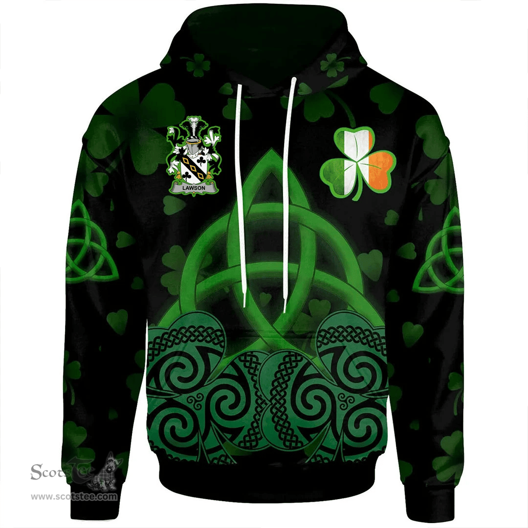 ScotsTee Shop Irish Lawson Coat of Arms Irish Hoodie Celtic Knot And Shamrock Black Pattern