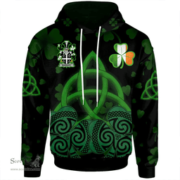 ScotsTee Shop Irish Marbury or Maybery Coat of Arms Irish Hoodie Celtic Knot And Shamrock Black Pattern