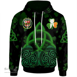 ScotsTee Shop Irish House of O'MURPHY (Muskerry) Coat of Arms Irish Hoodie Celtic Knot And Shamrock Black Pattern