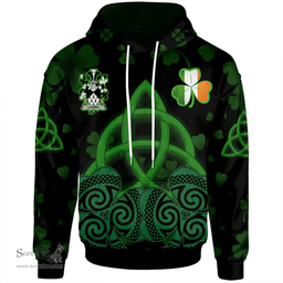 ScotsTee Shop Irish Looney or O'Lunney Coat of Arms Irish Hoodie Celtic Knot And Shamrock Black Pattern