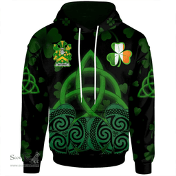 ScotsTee Shop Irish McCurdy or Curdy Coat of Arms Irish Hoodie Celtic Knot And Shamrock Black Pattern