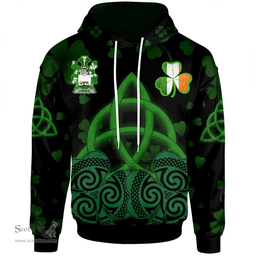 ScotsTee Shop Irish Lennon or O'Lennon Coat of Arms Irish Hoodie Celtic Knot And Shamrock Black Pattern