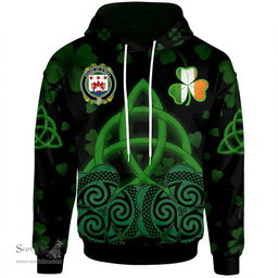 ScotsTee Shop Irish House of O'NEILL Coat of Arms Irish Hoodie Celtic Knot And Shamrock Black Pattern