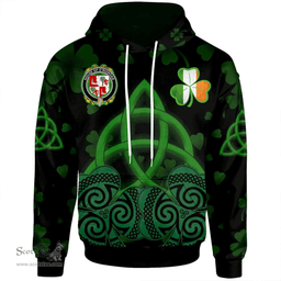 ScotsTee Shop Irish House of O'RIORDAN Coat of Arms Irish Hoodie Celtic Knot And Shamrock Black Pattern