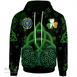 ScotsTee Shop Irish House of WALL Coat of Arms Irish Hoodie Celtic Knot And Shamrock Black Pattern