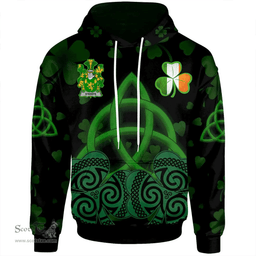 ScotsTee Shop Irish Keefe or O'Keefe Coat of Arms Irish Hoodie Celtic Knot And Shamrock Black Pattern