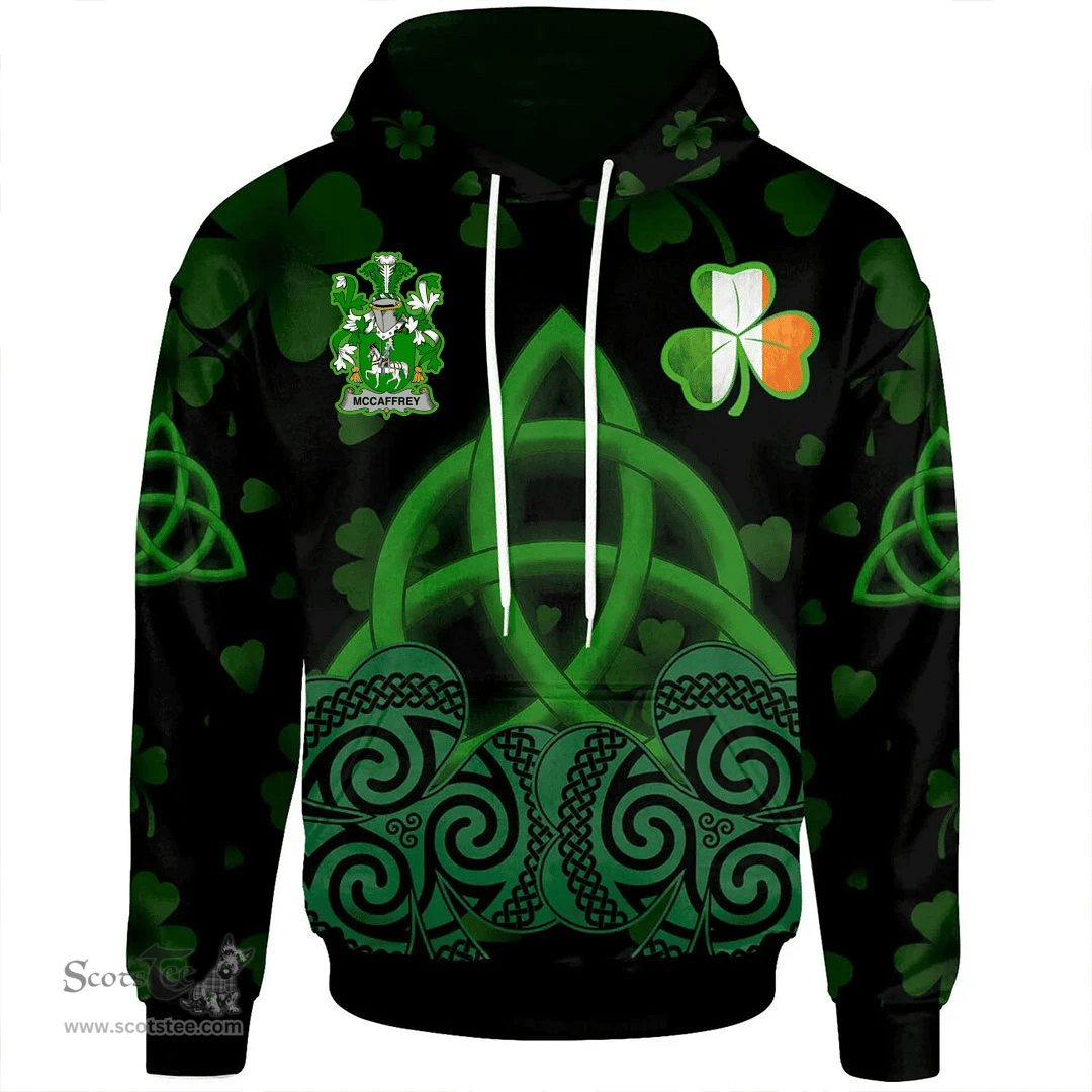ScotsTee Shop Irish McCaffrey Coat of Arms Irish Hoodie Celtic Knot And Shamrock Black Pattern
