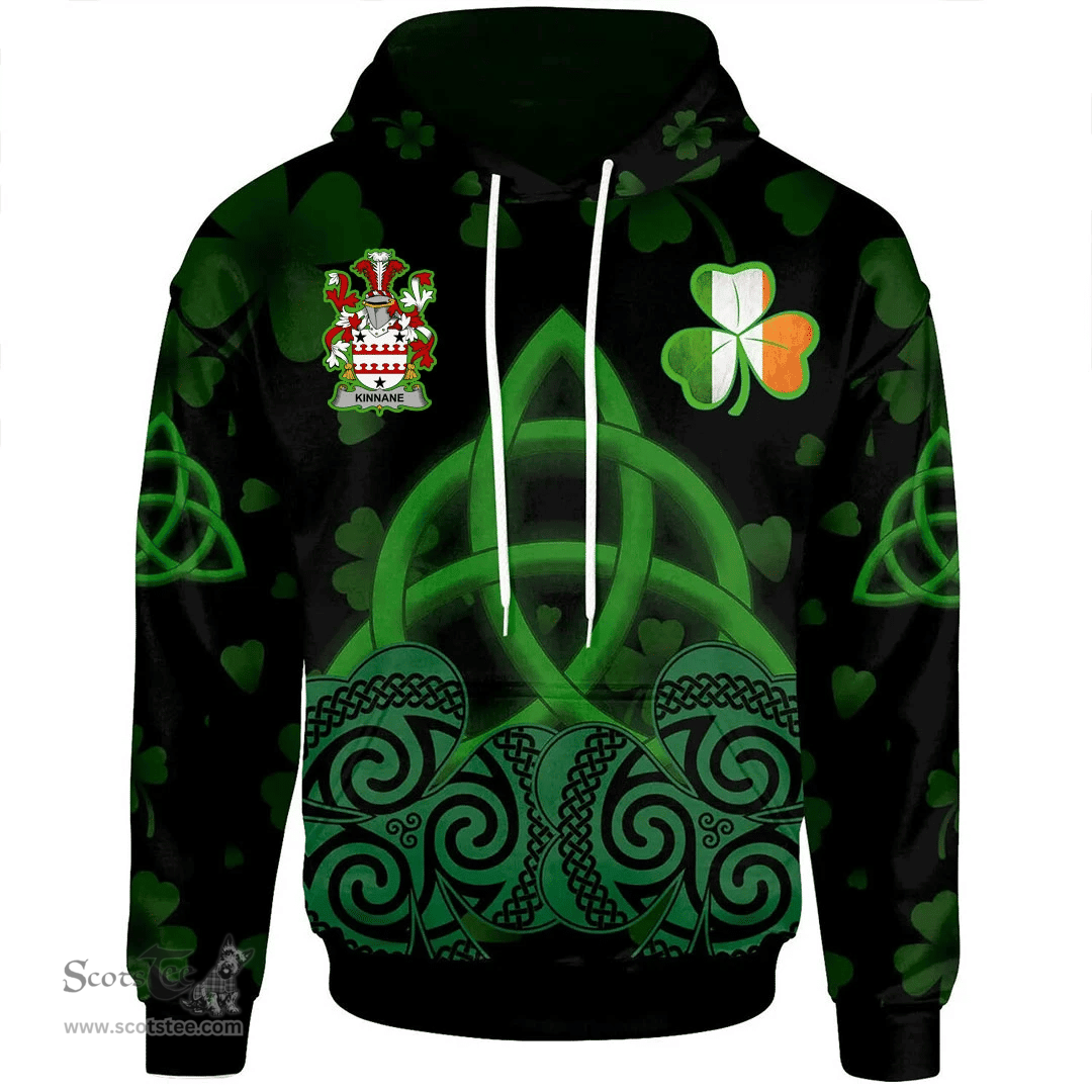 ScotsTee Shop Irish Kinnane or O'Kinane Coat of Arms Irish Hoodie Celtic Knot And Shamrock Black Pattern