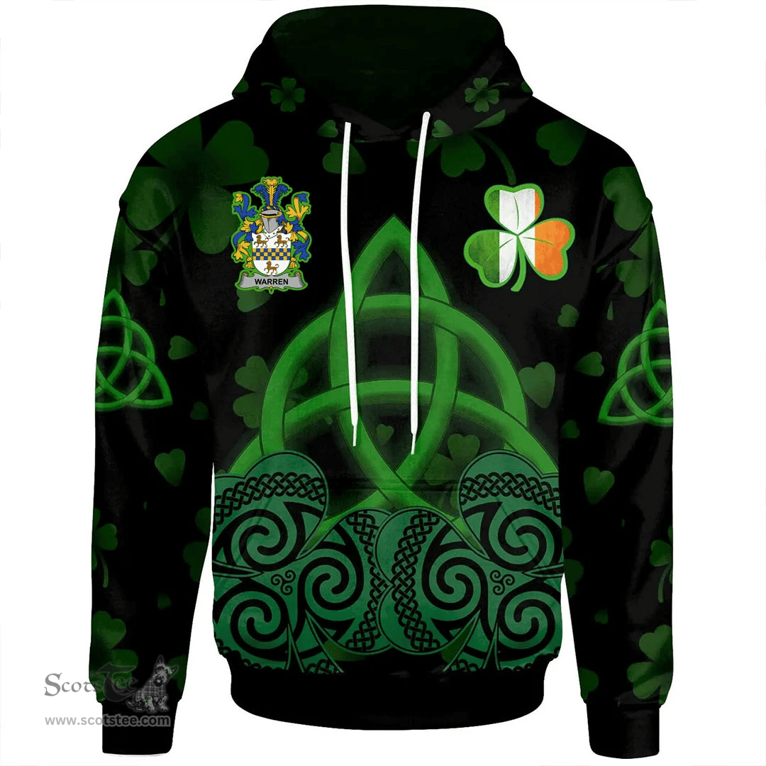 ScotsTee Shop Irish Warren Coat of Arms Irish Hoodie Celtic Knot And Shamrock Black Pattern