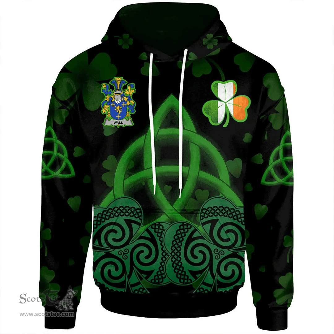 ScotsTee Shop Irish Wall Coat of Arms Irish Hoodie Celtic Knot And Shamrock Black Pattern