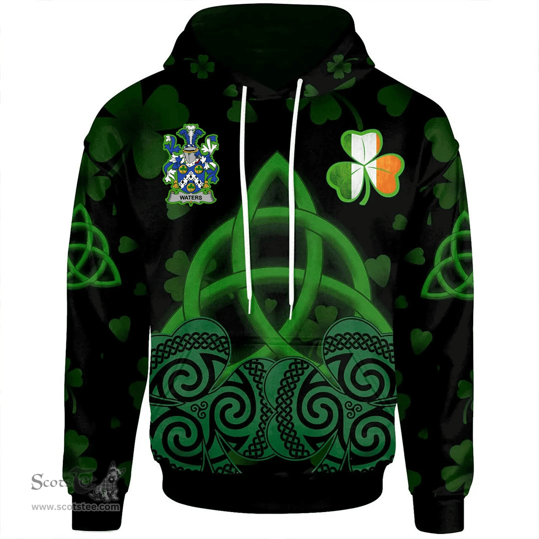ScotsTee Shop Irish Waters Coat of Arms Irish Hoodie Celtic Knot And Shamrock Black Pattern