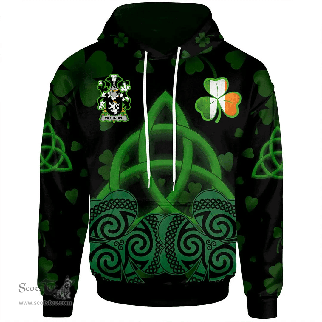 ScotsTee Shop Irish Westropp Coat of Arms Irish Hoodie Celtic Knot And Shamrock Black Pattern