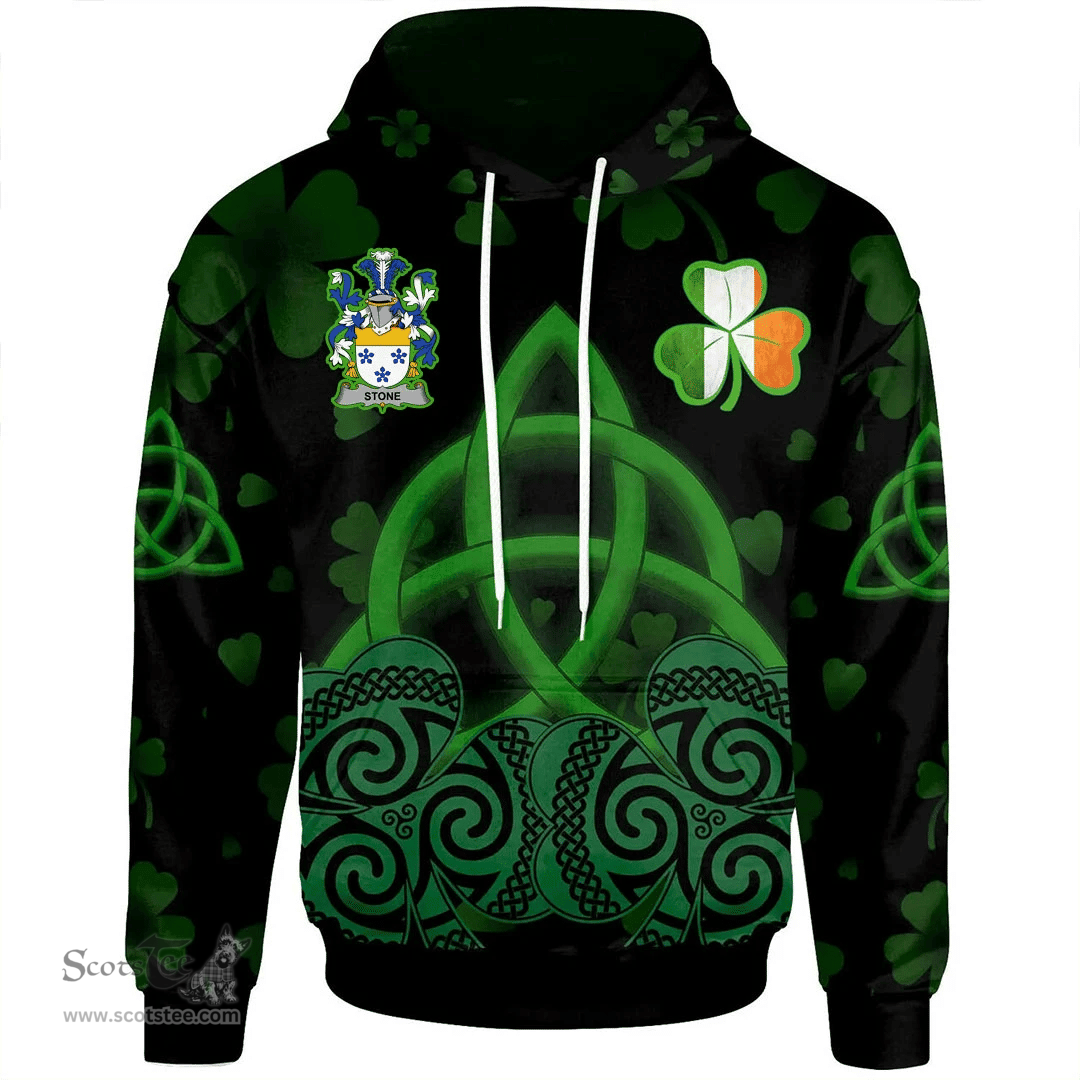ScotsTee Shop Irish Stone Coat of Arms Irish Hoodie Celtic Knot And Shamrock Black Pattern