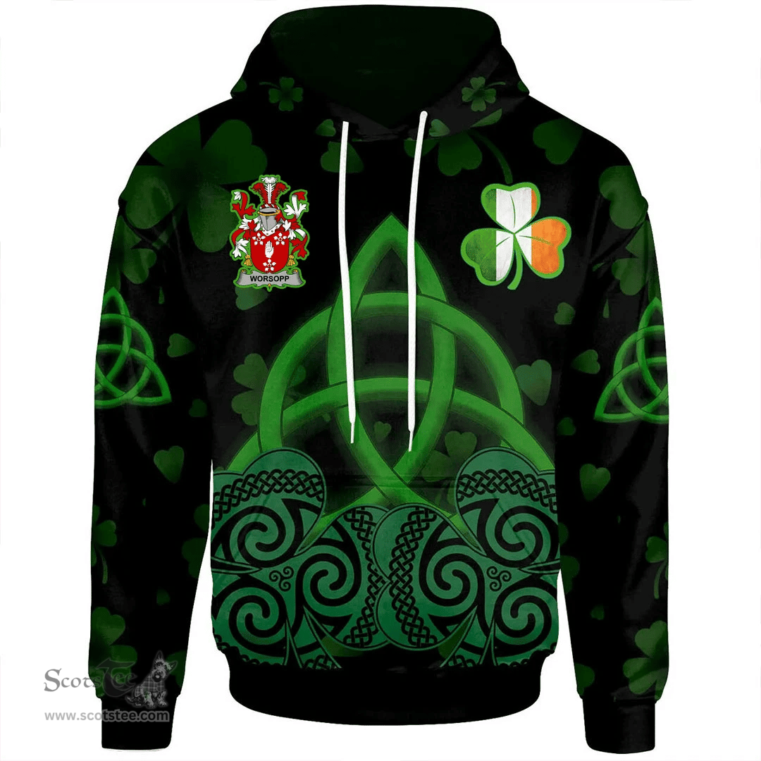 ScotsTee Shop Irish Worsopp Coat of Arms Irish Hoodie Celtic Knot And Shamrock Black Pattern