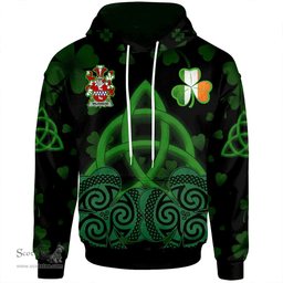 ScotsTee Shop Irish Wilkinson Coat of Arms Irish Hoodie Celtic Knot And Shamrock Black Pattern