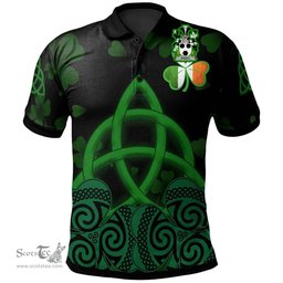 ScotsTee Shop Irish Basile Coat of Arms Irish Polo Shirt Celtic Knot And Shamrock Black Pattern