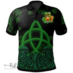 ScotsTee Shop Irish Fitz-Henry Coat of Arms Irish Polo Shirt Celtic Knot And Shamrock Black Pattern