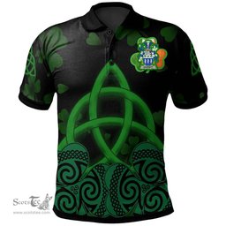 ScotsTee Shop Irish Hackett Coat of Arms Irish Polo Shirt Celtic Knot And Shamrock Black Pattern