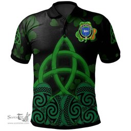 ScotsTee Shop Irish House of MACGORMAN Coat of Arms Irish Polo Shirt Celtic Knot And Shamrock Black Pattern