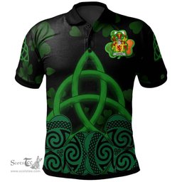 ScotsTee Shop Irish Sutton Coat of Arms Irish Polo Shirt Celtic Knot And Shamrock Black Pattern