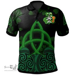 ScotsTee Shop Irish Wise Coat of Arms Irish Polo Shirt Celtic Knot And Shamrock Black Pattern