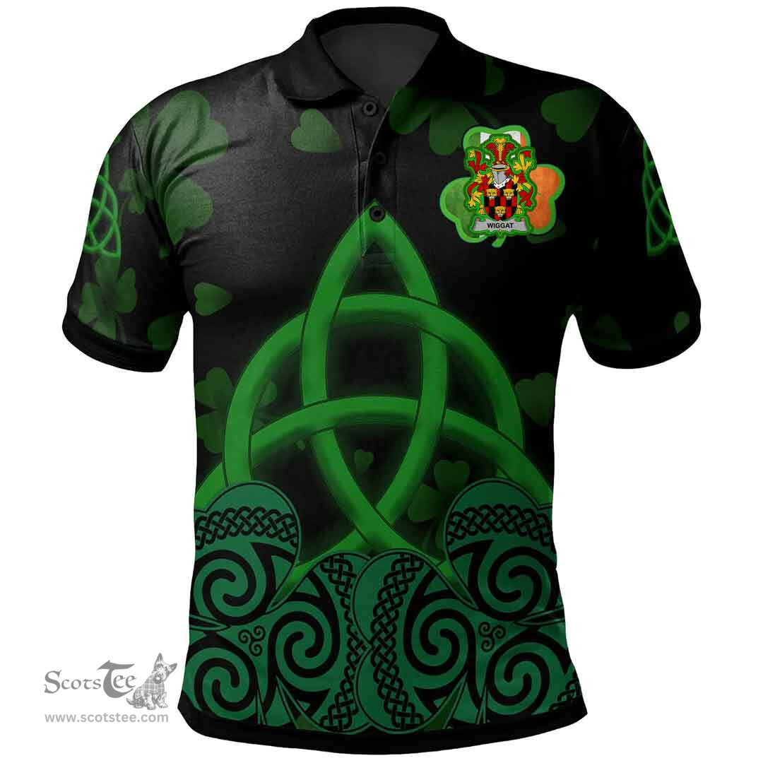 ScotsTee Shop Irish Wiggat Coat of Arms Irish Polo Shirt Celtic Knot And Shamrock Black Pattern