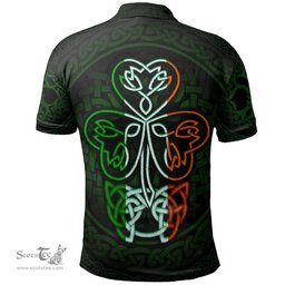 ScotsTee Shop Irish Gogarty Coat of Arms Irish Polo Shirt Celtic Knot And Green, White and Orange Shamrock
