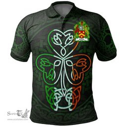 ScotsTee Shop Irish Forkin Coat of Arms Irish Polo Shirt Celtic Knot And Green, White and Orange Shamrock
