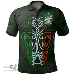 ScotsTee Shop Irish Nagle Coat of Arms Irish Polo Shirt Celtic Knot And Green, White and Orange Shamrock