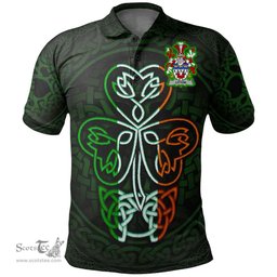 ScotsTee Shop Irish Litton Coat of Arms Irish Polo Shirt Celtic Knot And Green, White and Orange Shamrock