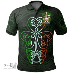 ScotsTee Shop Irish Kinnane or O'Kinane Coat of Arms Irish Polo Shirt Celtic Knot And Green, White and Orange Shamrock